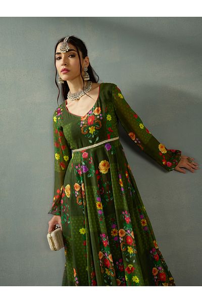 Shae by SASSAFRAS Floral Print Criss Cross Back Anarkali Kurta
