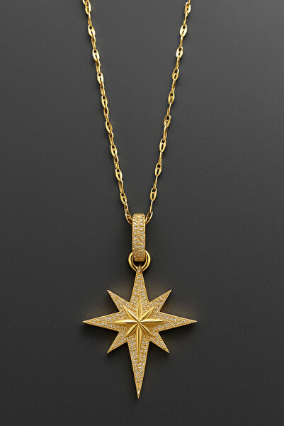 DARENT COLLECTİON قلادة سلسلة على شكل نجمة من حجر الزركون باللون الذهبي - تصم...