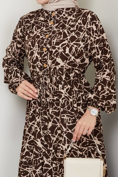 Moda MSK Φόρεμα με μοτίβο με μισό κουμπί καφέ
