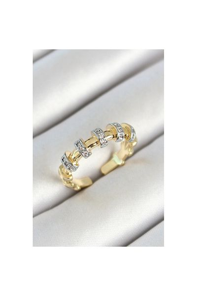 Skygo Brass Row Circle Figured Zircon Stone Gold Color Adjustable Women's Ring - Tj-Byk3783