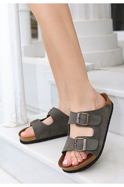 Zerenyus Άνετες παντόφλες Nubuck με διπλή πόρπη Rıno Green