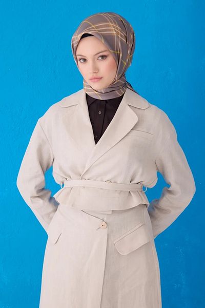 Belli Twill İpek Eşarp 4122D Ekose Desen Füme-Altuni-37