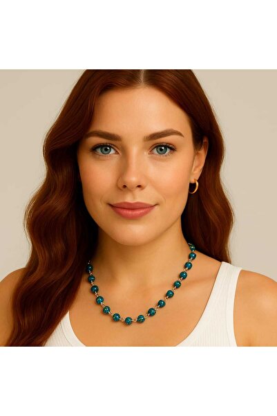 MODA قلادة مصنوعة يدويًا من الخرز الزجاجي - أزرق غامض