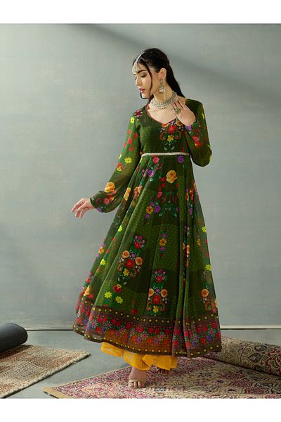 Shae by SASSAFRAS Floral Print Criss Cross Back Anarkali Kurta