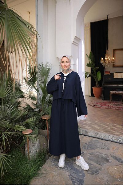 Bwest Lace Button Short Relaxed Cut Tunic - Skirt Set with Pockets - (38-46) - 71285 - Navy Blue