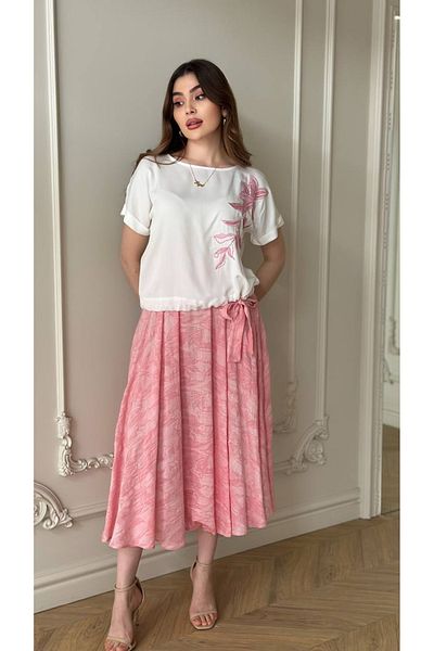 My twins Ewas Design Midi Length Skirt Bead Embroidered Blouse Women's Double Viscon Suit