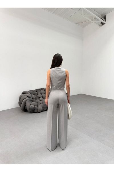 D&M Life Collection Tuscany Striped Double Breasted Collar Single Button Vest Pants Suit - m - A.Grey