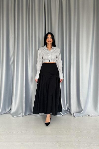 D&M Life Collection Dvr Cosmetic Black Long Skirt with Shirred Sides