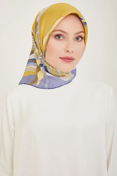 Belli Twill Silk Scarf 4017D Floral Pattern Baby Blue-Yellow-80