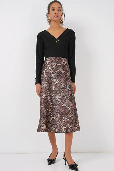 D&M Life Collection 15806 Satin Skirt - Brown - 38
