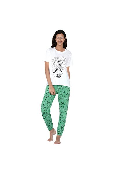 LAUREN SMITH Women's Pajama Set Half Sleeve Top with pants 2 Piece Sleepwear Cotton Ladies Soft Pjs Lounge Set