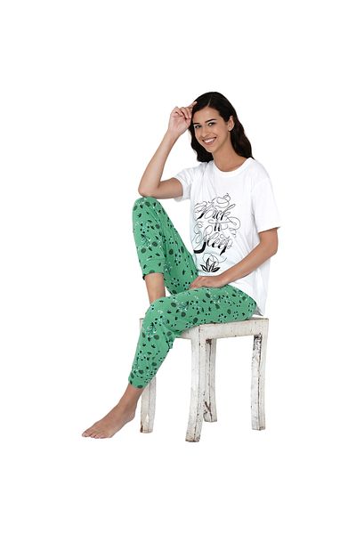 LAUREN SMITH Women's Pajama Set Half Sleeve Top with pants 2 Piece Sleepwear Cotton Ladies Soft Pjs Lounge Set