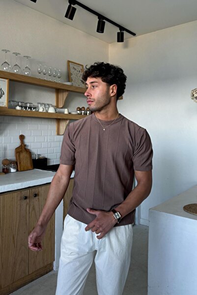 Flaw Wear Μπλουζάκι Çizgi Με σχέδιο Καφέ Πλεκτό Τιράντες