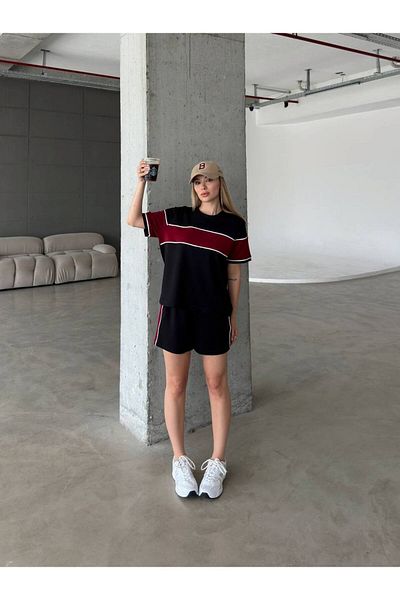 Gameyal Women's Modal Fabric Double Pocket Stripe Detail Shorts T-Shirt Set