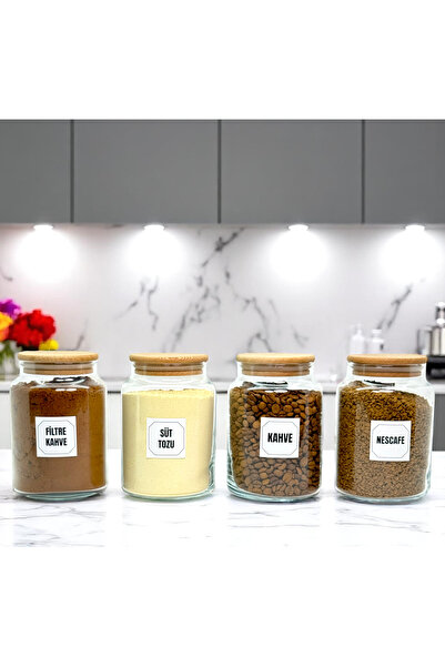 mafa home 4'lü Ahşap Vakum Kapaklı Cam Filtre Kahve Süt Tozu Kahve Türk Kahve...