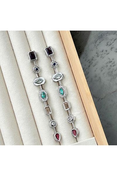 mos&more Top Quality Silver Seven Elements Stone Lightweight Earrings, Popular