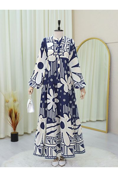 Modamorfo Φόρεμα Half Button Fragmented Floral Cotton Polyviscon -laci