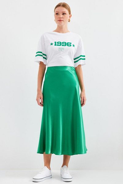 D&M Life Collection 15806 Satin Skirt - Green - 40 - Green