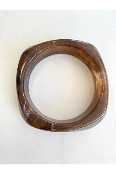 Lilyum Aksesuar Akrilik Reçine Kemik Kahverengi Köşe Ayrıntılı Kalın Bilezik Bileklik (1 ADET)