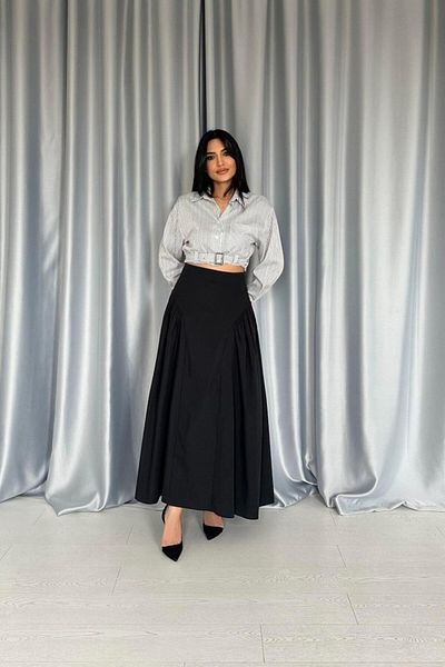D&M Life Collection Dvr Cosmetic Black Long Skirt with Shirred Sides