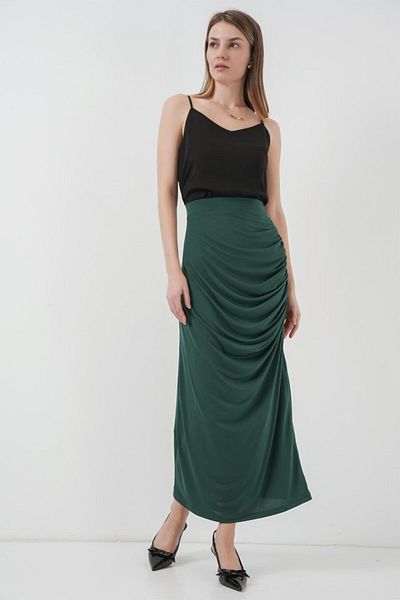 D&M Life Collection 8035 Gathered Midi Skirt - Emerald Green - 40 - Emerald Green
