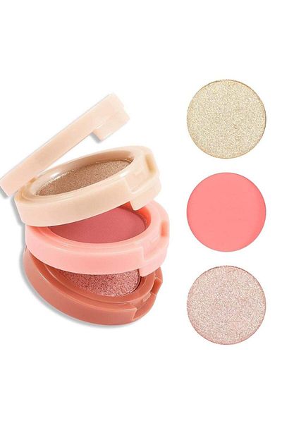 huitich 3-in-1 Shimmer Bronzer and Pressed Powder Palette Pink