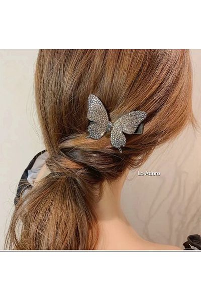 LO ADORO 2Pcs White Butterfly Children Buckle Flashing Diamond Hair Clip Hairpin Side Clip Rhinestone Butterfly