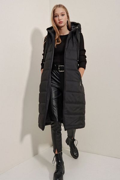 D&M Life Collection 5140 Hooded Long Puffer Vest - Black - 36 - Black