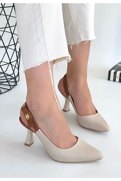 BESKAR Toran Beige Skin Heeled Shoes