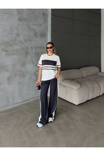 Gameyal Women's Modal Fabric Stripe Detailed T-Shirt Pants Set