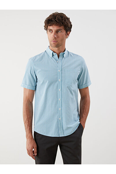 LC Waikiki Standard Fit Short Sleeve Checkered Embroidered Poplin Men's Shirt...