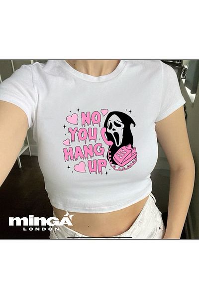 Minga London Pink Text White Crop Blouse -Minga London