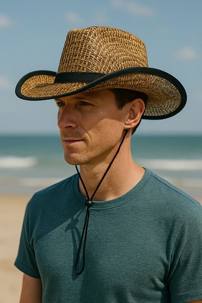 WOHOME Straw Look Lace-Up Cowboy Hat Summer Fedora Hat