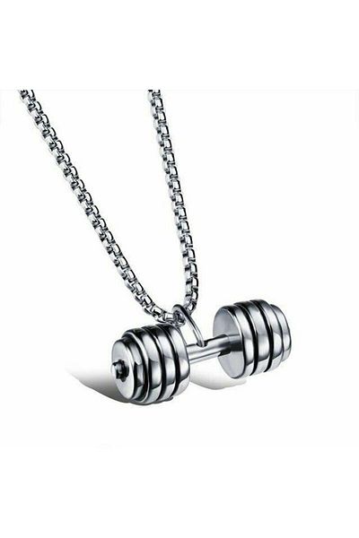 FITINT FITINT Stainless Steel Dumbbell Necklace Silver Women's Gray