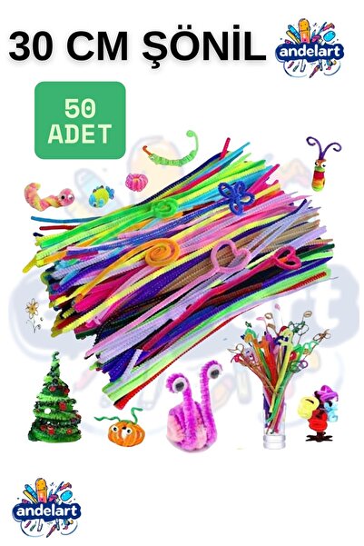 andelart Şönil Renkli 30 Cm 60 'lı 1 Paket 30 Cm Renkli Tüylü