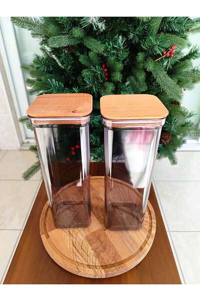Madame Coco Kavera 2-Piece Wooden Lid Storage Container Smoked Color - 2100 ml