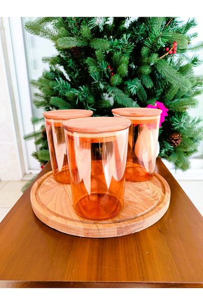 Madame Coco Yuvera 900ml 3-Piece Storage Container with Wooden Lid - Amber