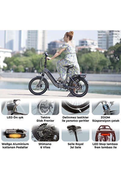 AsVIVA B13 Katlanabilir Elektrikli Bisiklet 36V Samsung Batarya – 20” Jant, Gri