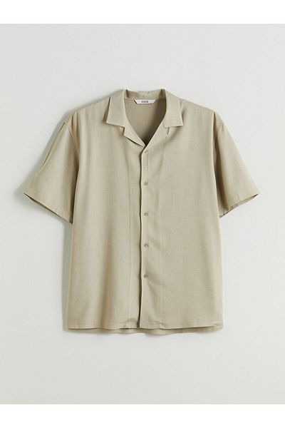 LC Waikiki Comfortable Fit Resort Collar Short Sleeve Linen Blend Men's Shirt