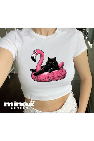 Minga London Pink Flamingo White Crop Blouse -Minga London