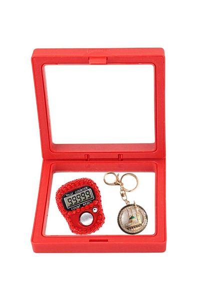 huitich Islamic Digital Tasbeeh Counter & Madina Keychain Gift Set Red