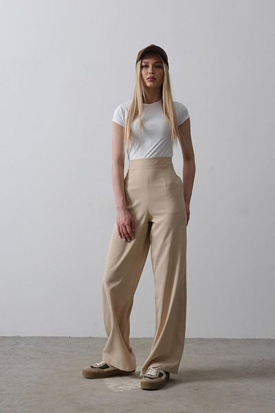D&M Life Collection Palazzo Trousers with Half Elastic Waist - Camel