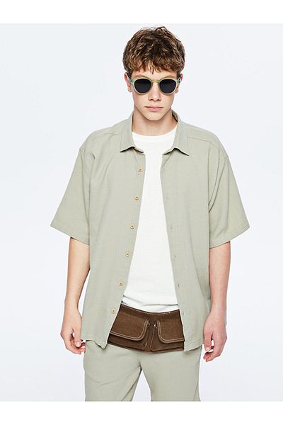 LC Waikiki Green Short-Sleeved Young Men's Muslin Shirt
