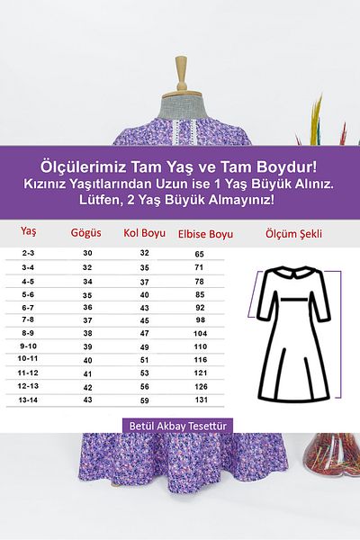 Betül Akbay Girl's Viscose 100% Cotton Hijab Dress Zümra Model Long Full Length Dress