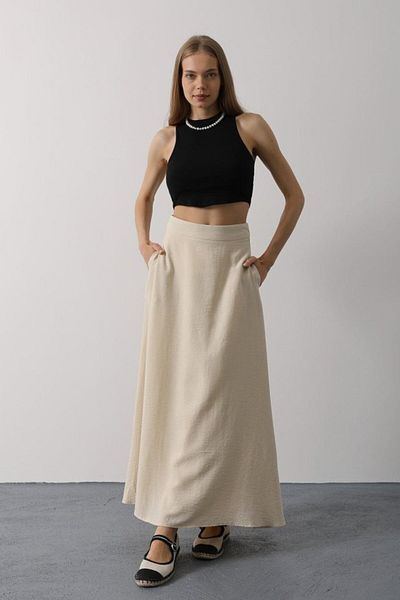 D&M Life Collection Linen Skirt - Stone - m - Gold