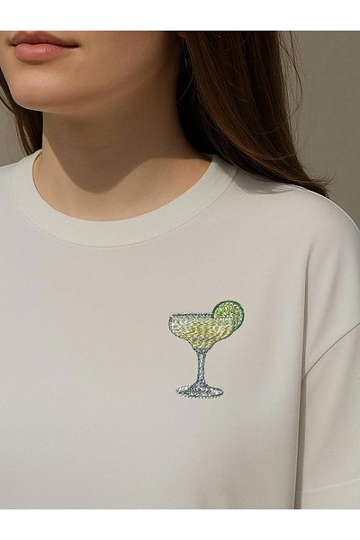 Trendiz Unisex Premium Margarita Κεντημένο Tshirt Λευκό