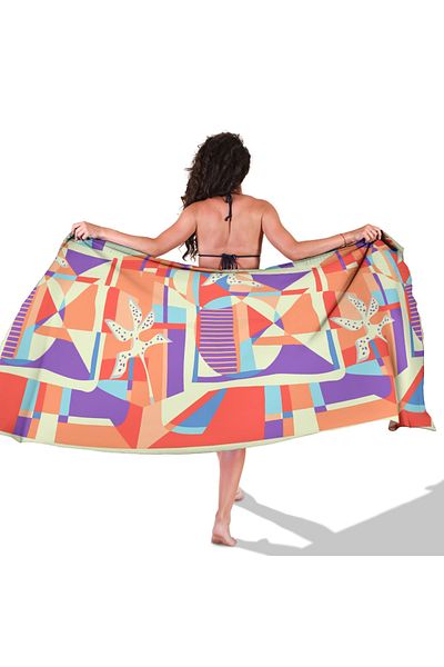 TUA Geometric Symphony Pattern Satin Pareo