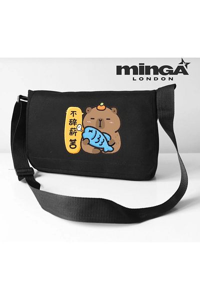 Minga London Geantă Messenger Fish Capybara Neagră -Minga London