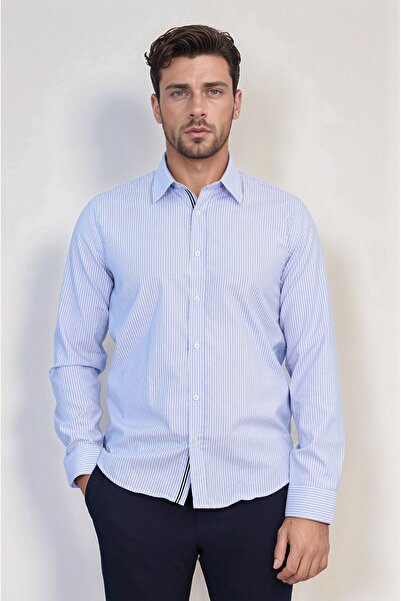 Velvarde Cotton Striped Shirt Blue