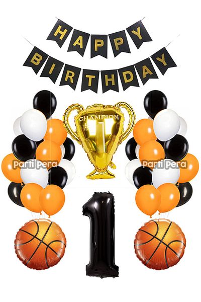 parti pera Basketball Birthday Balloon Set Trophy Foil Balloon Black Number Foil Balloon Basketball Ball Foil Balloon